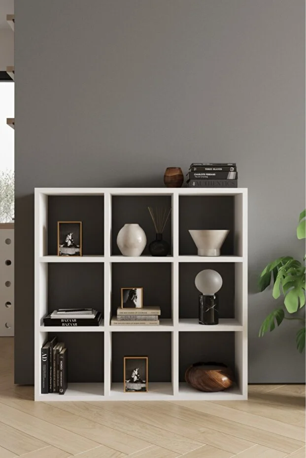 CLASSY 9 RAFLI KARE KİTAPLIK BEYAZ